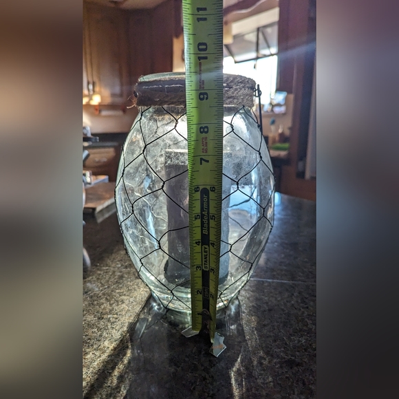 Large Glass Hurricane Lantern with Wire & Burlap Includes Candle - Picture 4 of 8